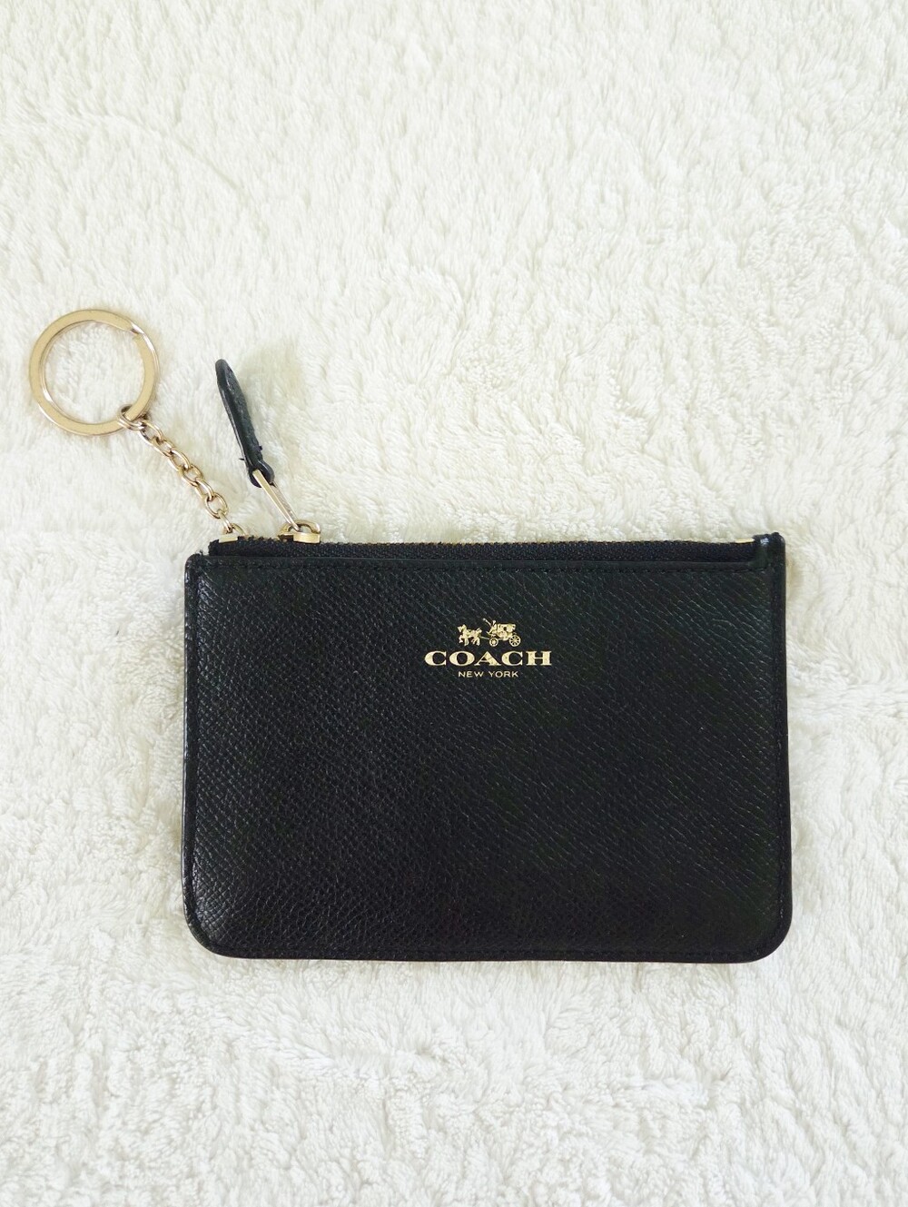 COACH ✨️ Women's Black Leather Zip Card Case with Key Ring